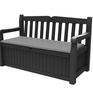 Keter Eden Bench 265L Outdoor 60% recycled Garden Furniture Storage Box Graphite & Light Grey | Fade Free | All Weather Resistant | Safe and Secure | Zero Maintenance | 2 year Warranty