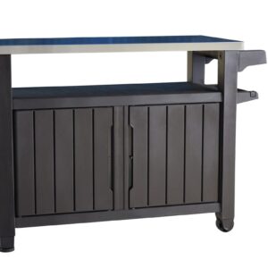 Keter Unity XL BBQ Side Table, Dimensions 134 x 51.7 x 89.6 cm, Grey, Weatherproof, Stainless Steel Worktop, Outdoor Sideboard, Perfect for Grilling in Spring