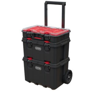 Keter Stack n' Roll Modular DIY Tool Storage System Cart with Wheels, Stackable, Lightweight, Durable, Water Resistant, Black