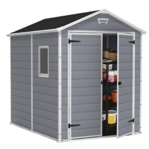 Keter Manor Outdoor Plastic Garden Storage Shed, Grey, 6 x 8 ft